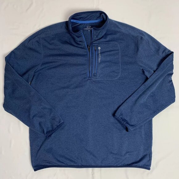 Vineyard Vines Mens Quarter Zip Pullover Grid Fleece Blue XL Polyester 1K2118 - Picture 1 of 16